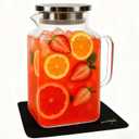 1 Gallon Glass Pitcher with Lid, Glass Water Pitcher with Handle for Fridge, Iced Tea Pitcher, Cold/Hot water jug,Large Jug for Coffee, Juice and Homemade BeverageFree anti-scratch pad