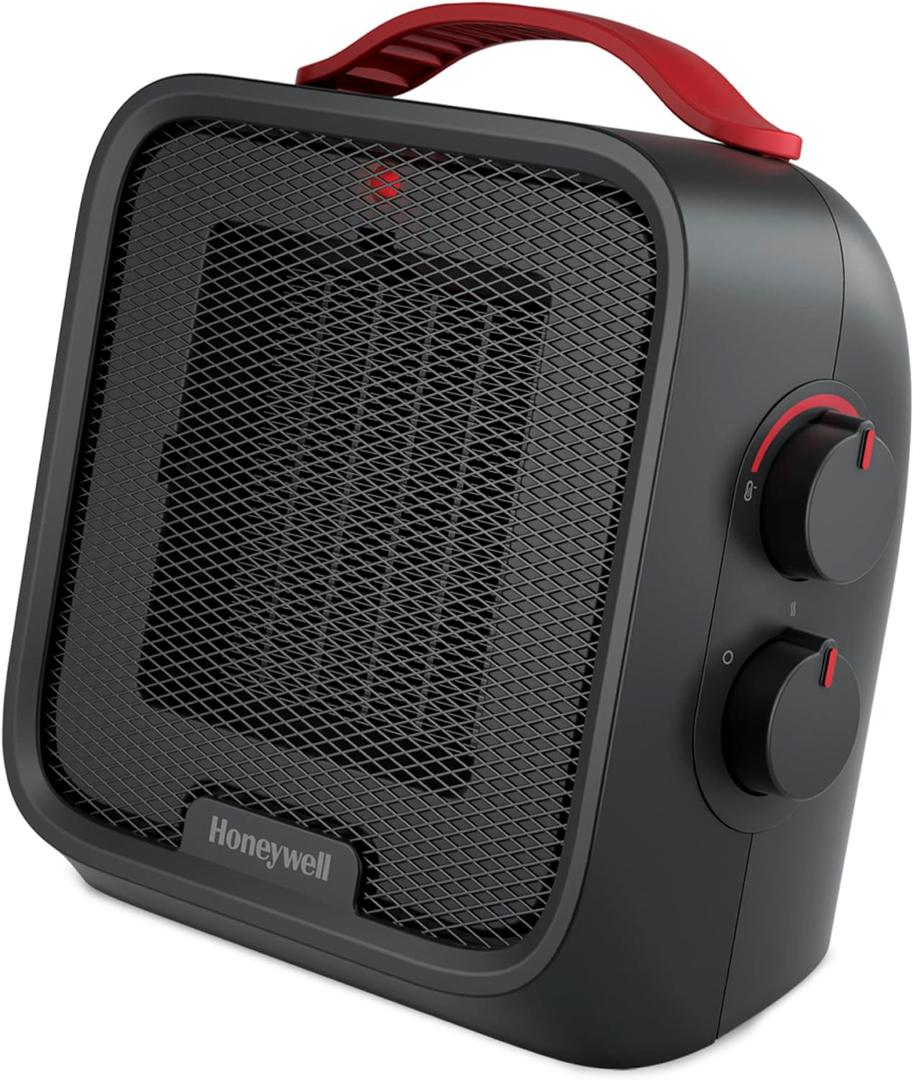 Honeywell UberHeat 5 Portable Ceramic 1500W Space Heater. Indoor space heater for Small Rooms, Bedrooms, and Homes. Fast Heating with Tip-over Protection - Black, HEC210B
