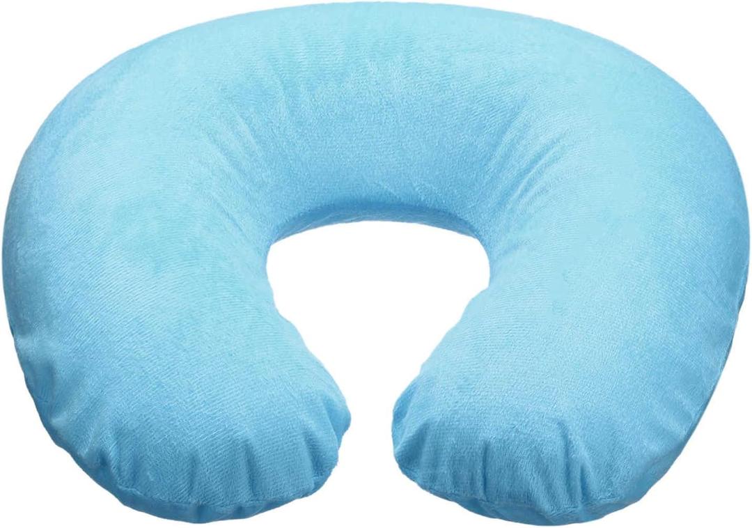 HARFINGTON Inflatable Travel Pillow Airplane Neck Pillow Plush U-Shaped with Removable Washable Cover Blow Up for Office Sleeping Neck Chin Lumbar Support, Light Blue