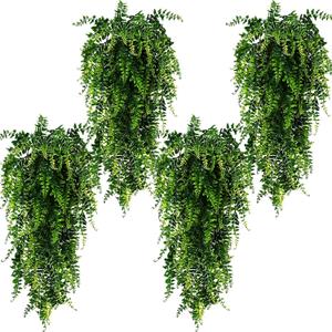 Toprooms 4pcs Artificial Hanging Plants Fake Hanging Plant Fake Plants Faux Fern Ivy Vines Outdoor UV Resistant Plastic Hanging Plants Artificial Decor (Ferns)