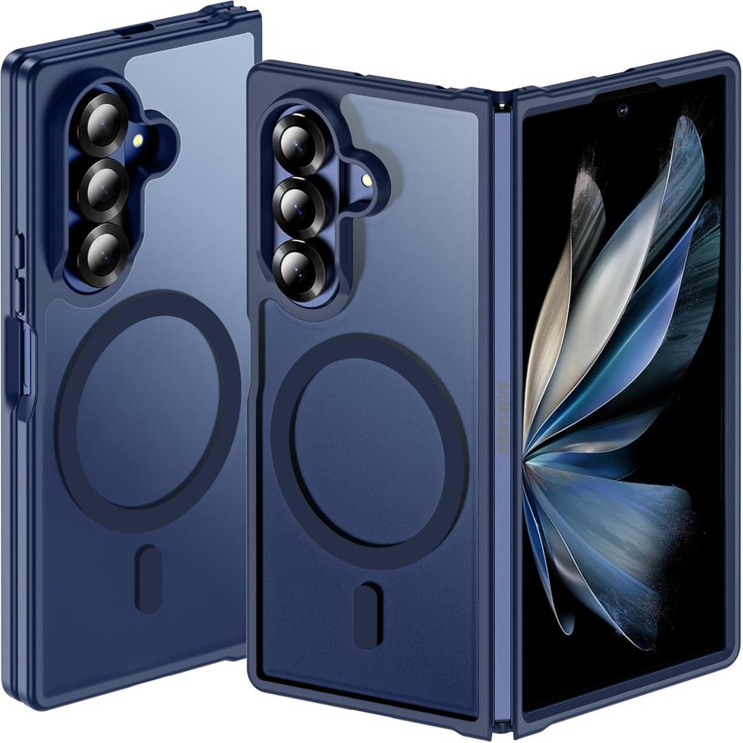 Hensinple for Samsung Galaxy Z Fold 7 Case Magnetic,Z Fold 7 Case [Compatible with MagSafe] Translucent Matte Military Grade Drop Proof Protection Shockproof Hard PC Rugged Phone Cover(Blue)