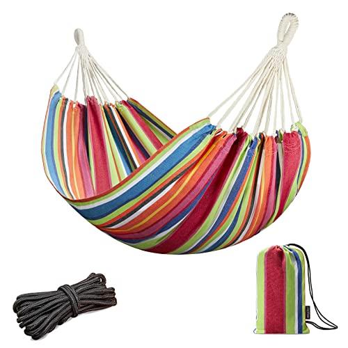 JoyView Brazilian Hammock for Single Preson Portable Hammock with Hanging Ropes & Carry Bag Large 74x38.5” for Patio 300LBS Capacity Perfect for Outdoor/Indoor - Color Stripes