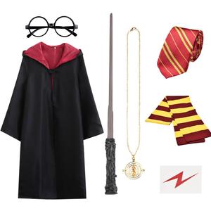 Cosplay Costume Complete Props Accessories Gifts for Birthday Party Magic Wand Eyeglass Frame Knit Scarf Tie Necklace Set for 10-12 Years Old