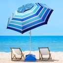 Fisqueen 8FT Large Beach Umbrella with Level 7 Wind Resistance Sand Anchor Sand Bag, Portable Outdoor Umbrella with UPF50+ UV Protection, Tilt Sun Shelter for Beach, Patio, Yard