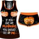 Women's Halloween Sleeveless Tank Top Set If You Like My Pumpkin Printing Drawstring Shorts Stretch Bottoms Suits (Orange-1)
