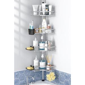 Corner Shower Caddy Tension Pole: 4tier adjustable Rustproof Bathroom Organizer Shelves  Bathtub shampoo rack 43.5120 inch