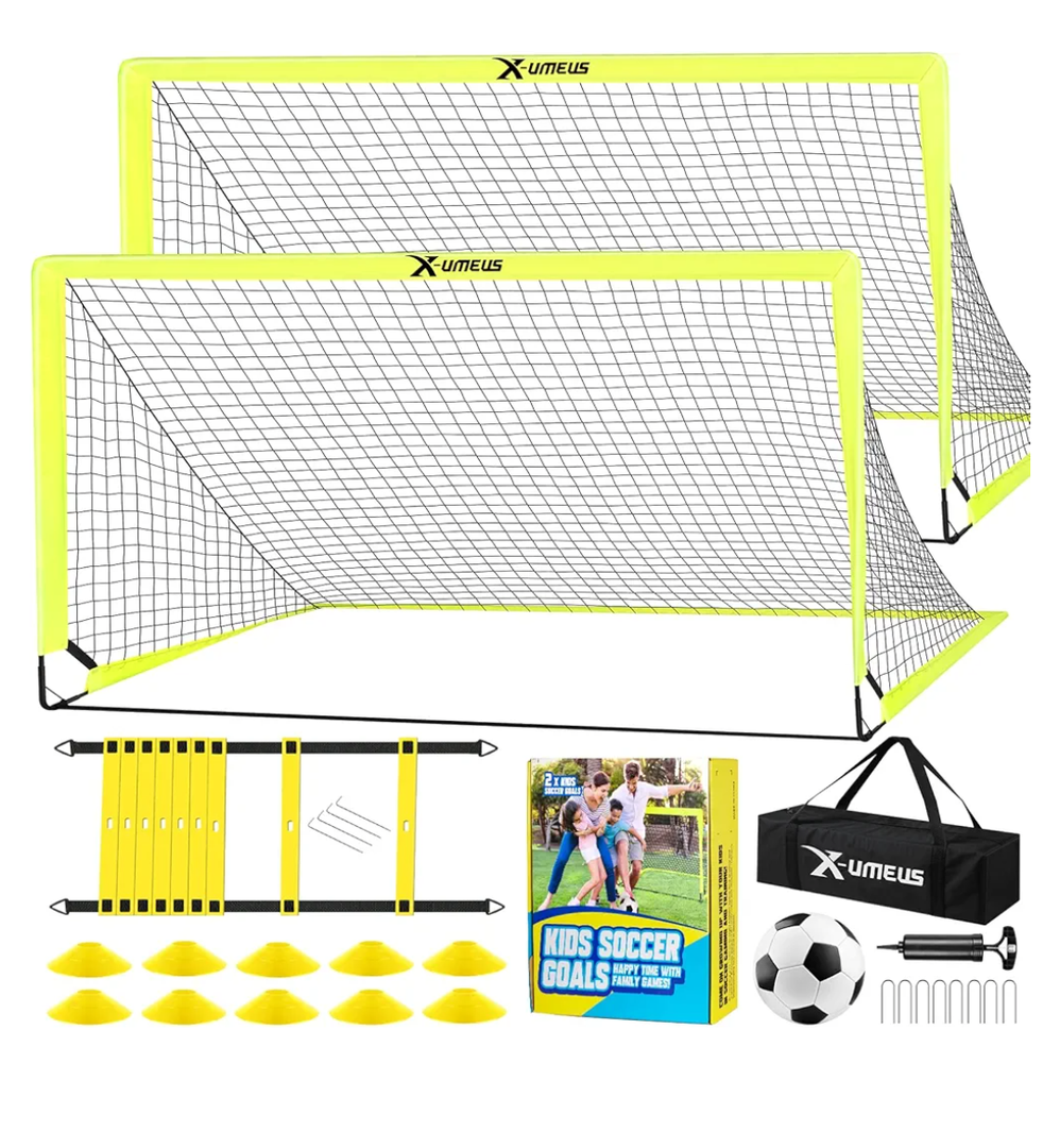 Kids Soccer Goals for Backyard Set of 2, 6x4 ft Portable Pop Up Soccer Goal Training Equipment with Soccer Ball, Ladder and Cones, Soccer Nets for Backyard for Kids Youth Toddler Outdoor Sports Games