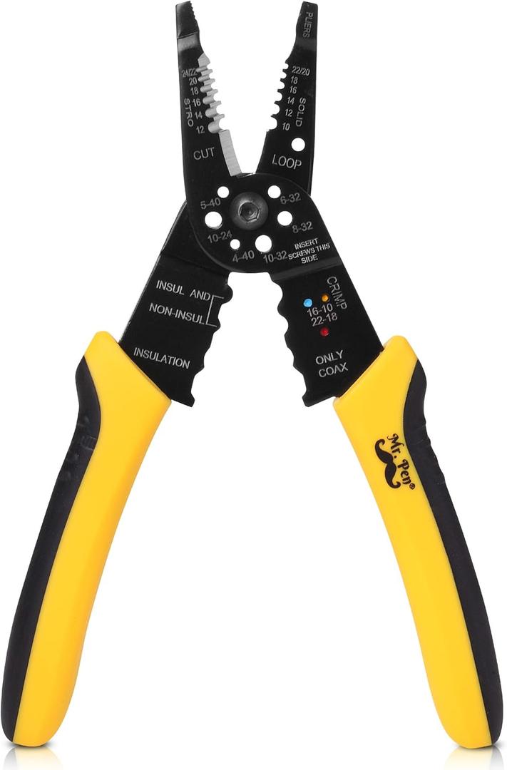 Mr. Pen- Wire Stripper, 8 inch, Wire Cutter, Wire Stripper Crimper, Wire Stripping Tool, Cable Stripper, Wiring Tools, Wire Crimping Tool (Yellow)