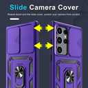 Janmitta Compatible with Samsung Galaxy S25 Ultra Case Built in Slide Camera Lens Cover+Screen Protector+Finger Ring Holder Kickstand,Heavy Duty Shockproof Full Body Phone Cover,2025 Purple