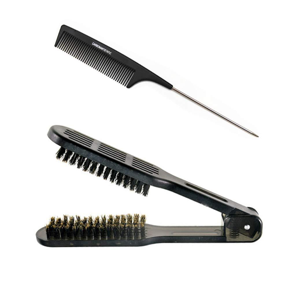 Clamp Hair Brush Straightener Detangler Splint Comb Nylon Bristle Double Sided Straightening Brush Air Vented Flat for Wet,Dry,Fine,Thick Natural Hair (Black)