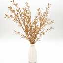 Artificial Golden Berry Stem Decorations, Fake Bead Sticks Picks Plastic Plants for Home Party Christmas Berries Stems Tree Ornaments Wreath Crafts DIY Gift Wedding Bouquet Xmas Decor Gold 6 Pcs
