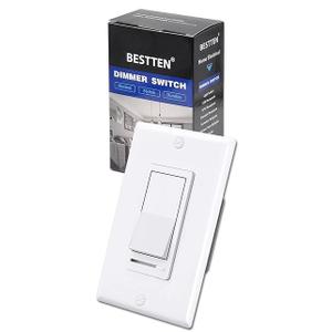 BESTTEN 2 Pack Dimmer Light Switch, Universal Lighting Control, Single Pole or 3 Way, Compatible with LED Dimmable Lamp, CFL, Incandescent, Halogen Bulb, Decorator Wallplate Included, UL Listed, White (Standard)