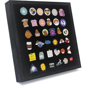 GMFrames 11x11 Enamel Pin Display Case, Pin Collection Display Frame with Real Glass, Shadow Box for Wall and Tabletop, Pin Holder Black