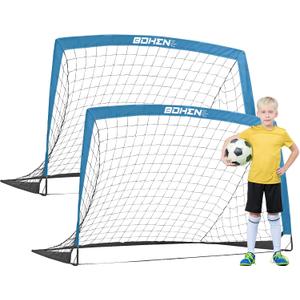 BOHEN 5x3ft Portable Soccer Goal for Kids Backyard with Carry Bag - Easy Folding Lightweight Fun for Outdoor Indoor Training Games for Teen Youth Adult (Blue)