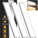 Under Cabinet Lighting Wireless, Rechargeable 10inch Motion Sensor Light Indoor, 3 Color Closet Light Battery Operated with LED Power Display, Magnetic Under Counter Lights for Kitchen, Home (3Pack)