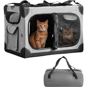 Extra Large Cat Carrier for 2 Cats, XL with Removable Divider, Foldable Soft-Sided Pet Carrier with Storage Tote, Portable Travel Crate for Large Cats, for Car & Home Use, 24" x 17" x 17"