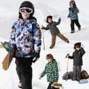 FREE SOLDIER Boys Girls Waterproof Ski Jacket Fleece Lined Warm Winter Snow Coat Kids Winter Jacket with Detachable Hood (6-7 Years, Green Camo)