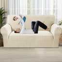 MAXIJIN Stretch Loveseat Couch Cover for 2 Cushion Couch (55"-69" Washable Sofa Slipcovers with Non-Slip Foam & Elastic Strap, Dog Cat Pet Friendly Furniture Protector (Medium, Beige)