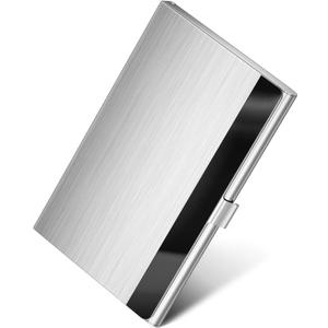 MaxGear Metal Business Card Holder for Men & Women, Stainless Steel Business Card Case Holds 1020 Cards, Slim Pocket Name Cards Holder with Interior Lining & Buckle Closure, Silver Mirror