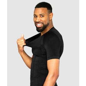 Curveless Men's Posture Corrector T-shirt | Anti Back Pain | Straightens Back and Shoulders | Compression | Undershirt | Short sleeves (Medium, BLACK)