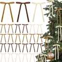 Glitinsel Brown,Beige 24 Pcs Velvet Bows Christmas Tree Ornaments Valentines Day Bows Decoration for Garland Home Coquette Wedding Decor (5 x 7 Inch,Width of 3/8",Khaki)