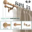 Double Wood Curtain Rods for Windows 36 to 72 Inches,1 Inch Front and 5/8 Inch Back Farmhouse Wooden Curtain Rod with Imitation Wood Grain Ball Finials and Double Aluminum Bracket,Light Wood Grain