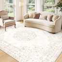 Area Rug 5x7 Vintage Rug: Washable Indoor Medallion Rugs Low Pile Distressed Floor Carpet Retro Accent Rug for Living Room Bedroom Kitchen Dining Table Home Office(Distressed Beige, 5'x7')