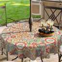 Outdoor/Indoor Round Tablecloth with Umbrella Hole Zipper, Decorative Circular Table Cover for Home Garden, 60 Inch, Flower Multi