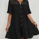 Bsubseach Swim Cover Up for Women Lace Splicing Bathing Suit Cover Up Bell Sleeve Beach Dress