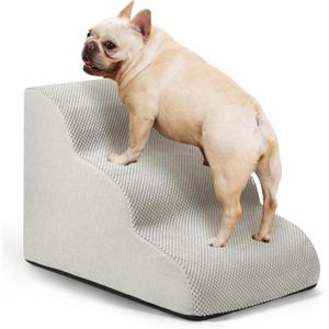 Aodisman Dog Ramp and Stairs for Small Dogs & Cats,3-Step Pet Stairs for Couch Sofa and Chair,Indoor Anti-Slip Dog Stairs for Old Cats and Puppy,Light Grey (H15.7"x W15.7"x L22.4")