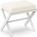 BAMBOOHOMIE Foldable Foot Stool Ottoman, Modern Foot Rest with Bamboo X Legs & Thick Foam Cushion, Folding Foot Stools Small Padded for Bedroom Living Room, Footstool for Chair Couch (White - White), 18.2"D x 12"W x 17.3"H