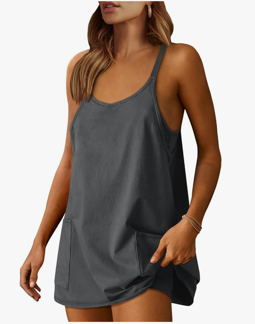 Prinbara Women Athletic Tennis Dress Summer Workout Sports Mini Romper Dress Built in Shapewear Shorts Sundress 2025 Outfits L