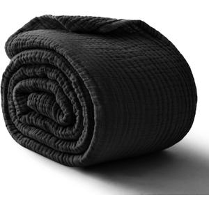 100% Cotton Muslin Blanket King 108" x 90", 6 Layers Breathable and Lightweight Cotton Throw Blankets for Bed, Soft Cooling Summer Gauze Blanket for Adults All Season, Black