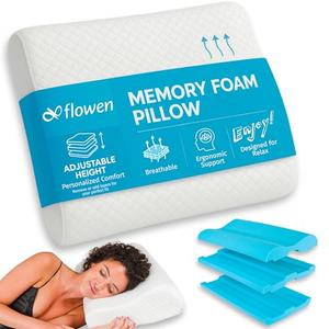 Cervical Pillow for Neck and Shoulder Pain Relief Memory Foam Orthopedic Contour Pillow Ergonomic with Adjustable Height Support for Side Back and Stomach Sleeper with Breathable Washable Pillowcase