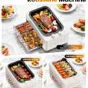 XHJ 4-in-1 Electric Indoor Grill Smokeless for Home,Countertop Electric Grill with Removable Sizzling Grill Pan & Grate + Auto Rotating Kabob Skewers + Electric Hot Dog Roller Dual Zone Cook with Lid