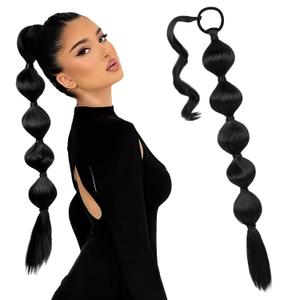 LONAI Bubble Ponytail Extension for Women,28 Inch Long Braided Wrap Around Synthetic Hair with Leather Cord, Straight Afro Puff, Braided Ponytail Extension Black LONAI Bubble Ponytail Extension for Women,28 Inch Long Braided Wrap Around Synthetic Hair with Leather Cord, Straight Afro Puff, Braided Ponytail Extension Black