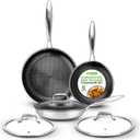 NutriChef 6-Piece Tri-Ply Stainless Steel Frying Pan Set  8", 10", 12" Non-Stick Skillets with Lids, Induction Compatible, Oven Safe, Scratch-Resistant, Dishwasher Safe