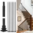 WICHEMI 32 Pack Stair Balusters Indoor, 44" x1/2" Iron Balusters for Staircase, Square Straight Stair Spindles Iron Black with Baluster Plate Shoes