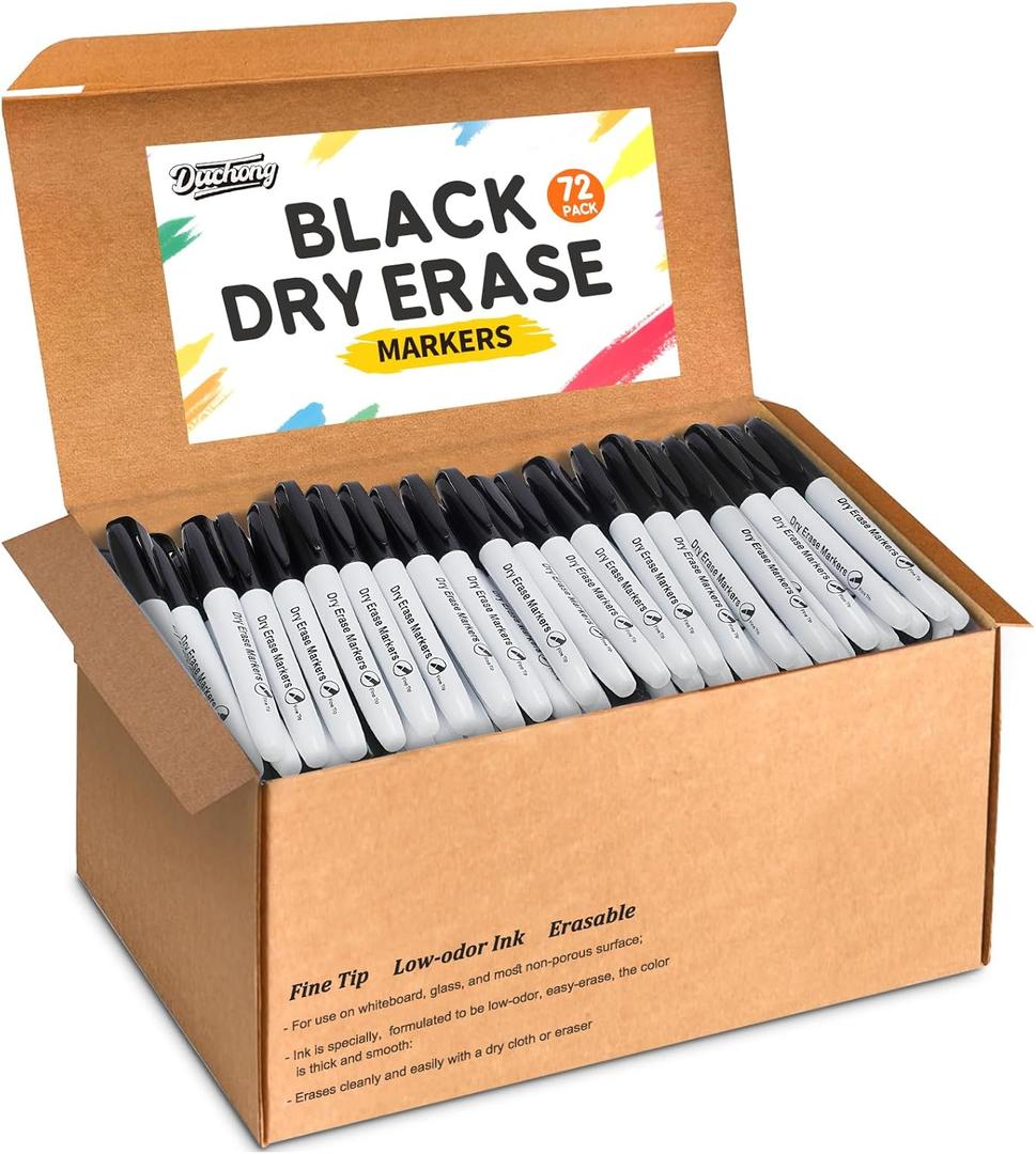 Duchong 72 Packs Dry Erase Markers Bulk, Fine Tip Whiteboard Markers for Kids Teachers, Dry Erase Pens Bulk Pack for Classroom Home, Back to School Supplies (Black)