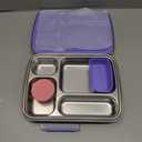 Stainless Steel Bento Lunch Box for Kids & Adults, 4 Compartment Kids Lunch Box, Metal Bento Box with Silicone Container and Stainless Steel Sauce Container,BPA-Free,School,Office(Purple)