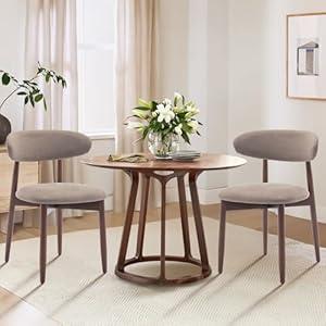 COLAMY Wooden Dining Chairs Set of 2, Modern Fabric Upholstered Kitchen Side Chairs, Farmhouse Dining Room Chair with Foot Pegs, Camel