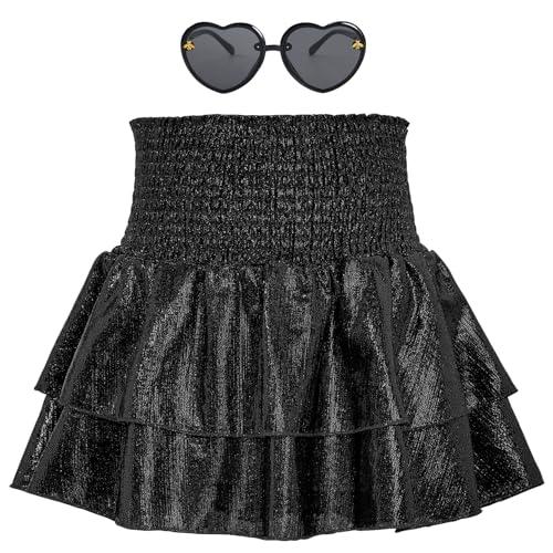 Sequin Metallic Silver Skirt Sparkly Gold Elastic High Waist Dance Skirts for Black 8-9 Years L
