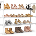 LANTEFUL 3 Tier Shoe Rack for Closet, Shoe Organizer with 5 Hooks, Long Shoe Shelf Storage for Shoe and Boot Stackable Free Standing Shoe Rack for Entryway, Garage, Small Spaces, Dorm, White