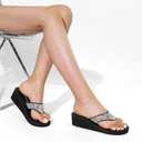 DREAM PAIRS Women's Rhinestone Platform Wedge Flip Flops Summer Beach Comfortable Thong Sandals,Size 8,Multi Flower,SDFF2401W