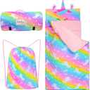 Toddler Nap Mat Girls Unicorn Sleeping Bag with Pillow and Blanket for Kids Slumber Bag for Elementary Preschool Kindergarten Daycare