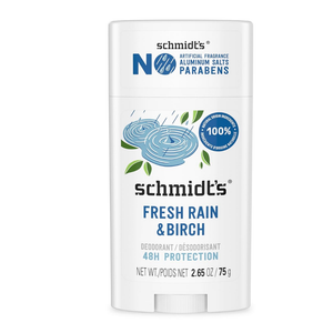 Schmidt's Aluminum-Free Vegan Deodorant Fresh Rain & Birch with 24 Hour Odor Protection, 2 Count for Women and Men, Natural Ingredients, Cruelty-Free, 2.65 oz