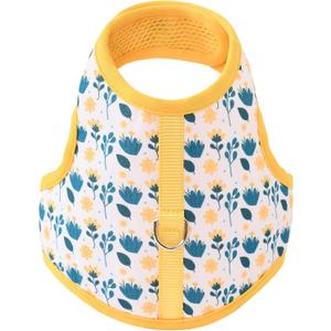 Mile High Life Dog Harness, Air Mesh Floral Vest Harness for 20 lbs Small Dogs & Cats, Easy Get on Adjustable Easy Closures Both Neck and Chest(Yellow Flower, S Chest 16"-18")