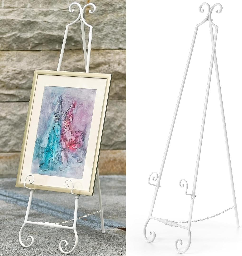 Large Easel Stand for Display, Heavy Duty Metal Easel for Wedding Sign, Mirror, Picture, White Easel, 16" W X 25" D X 57" H, No Assembly Required