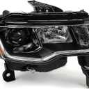 Right Halogen Headlight Assembly for 2017-2021 Jeep Grand Cherokee | Passenger Side Headlamp Chrome Housing Replacement for 68266647AD