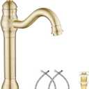 GGStudy 360 Swivel Single-Handle One Hole Vessel Sink Faucet with Matching Pop Up Drain - Brushed Gold Farmhouse Bathroom Vanity Faucet